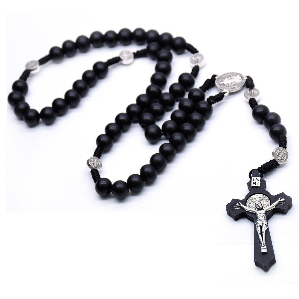 Classic Wooden Rosary Necklace – Handcrafted Cross Design