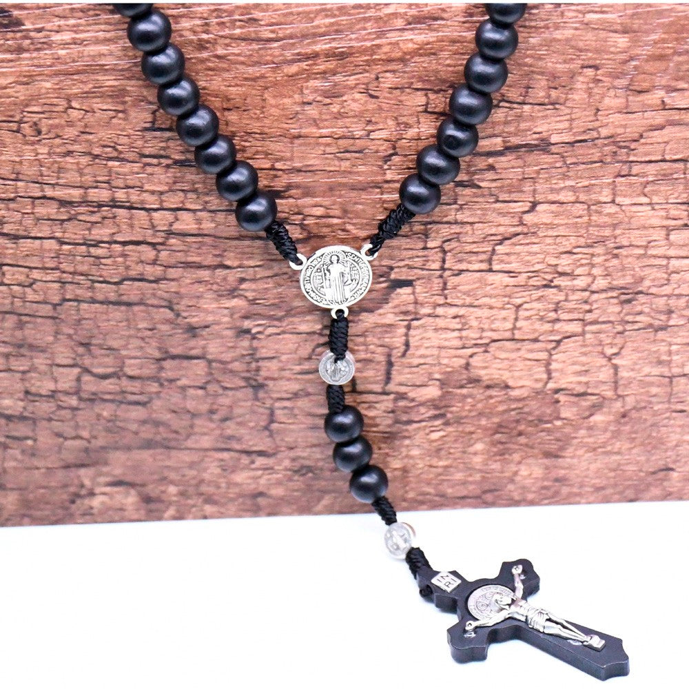 Classic Wooden Rosary Necklace – Handcrafted Cross Design