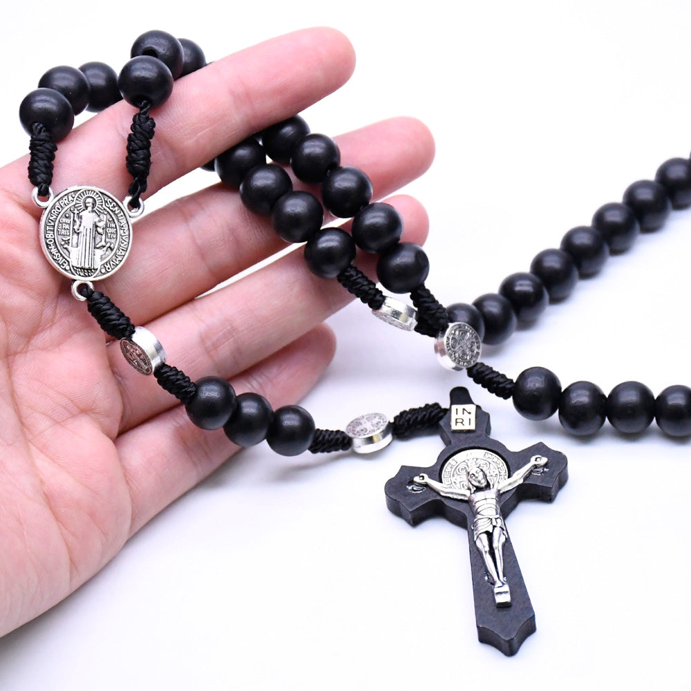 Classic Wooden Rosary Necklace – Handcrafted Cross Design