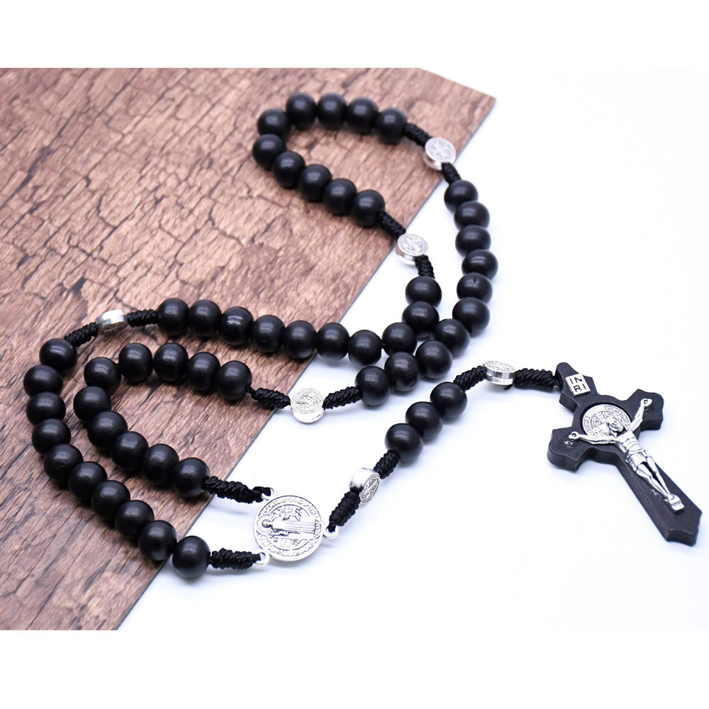 Classic Wooden Rosary Necklace – Handcrafted Cross Design
