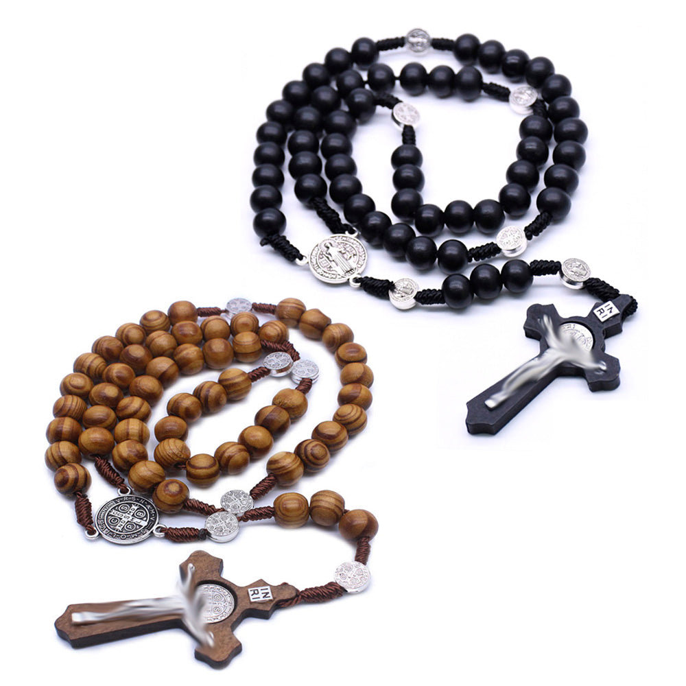 Classic Wooden Rosary Necklace – Handcrafted Cross Design