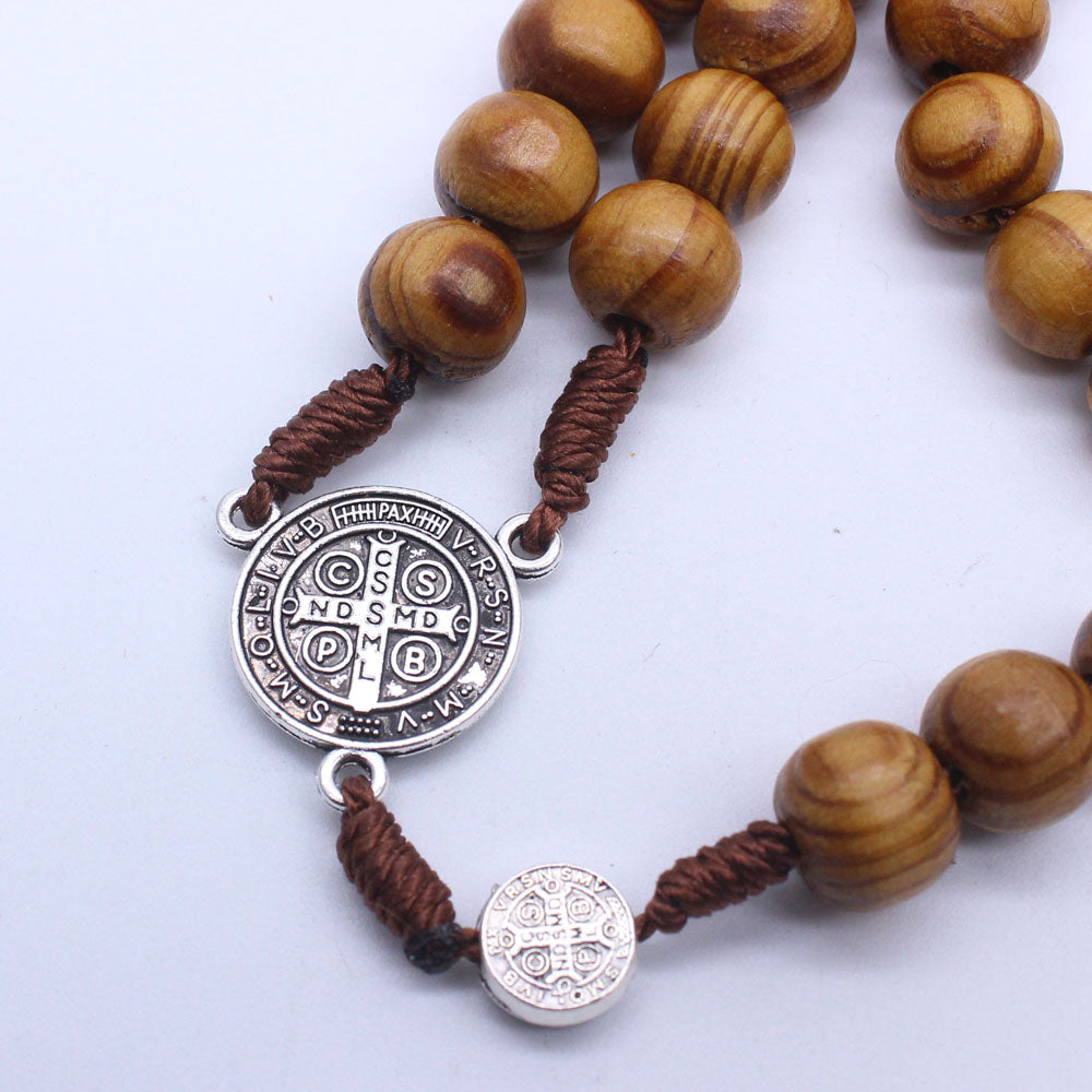 Classic Wooden Rosary Necklace – Handcrafted Cross Design