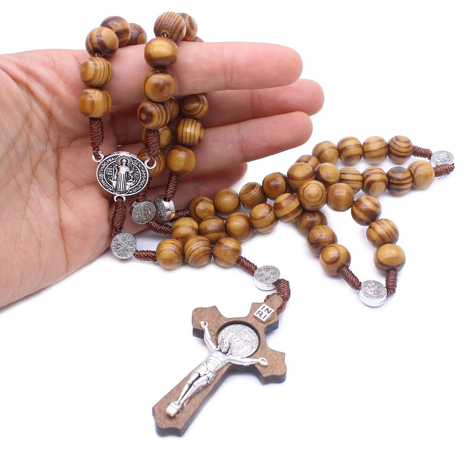 Classic Wooden Rosary Necklace – Handcrafted Cross Design
