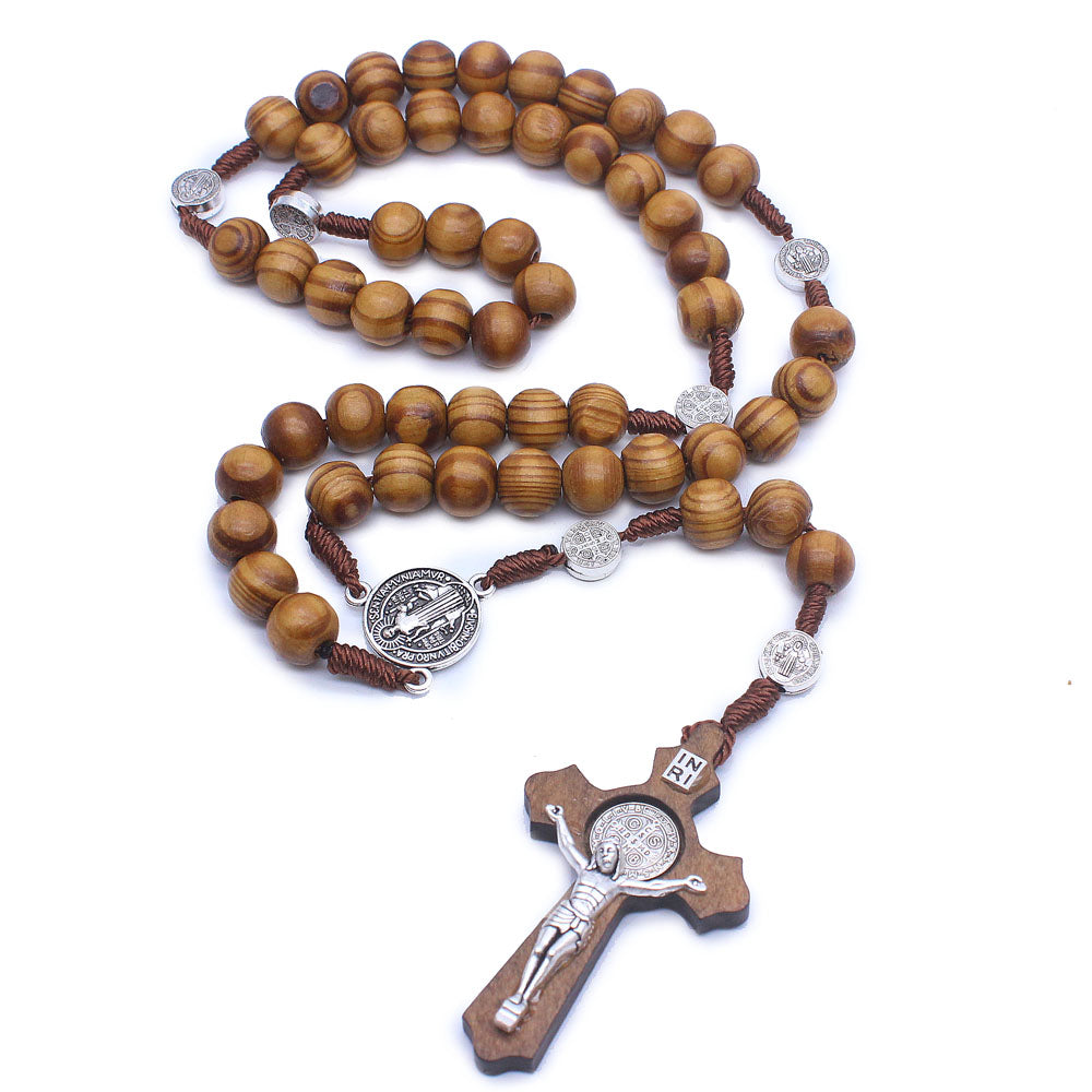 Classic Wooden Rosary Necklace – Handcrafted Cross Design