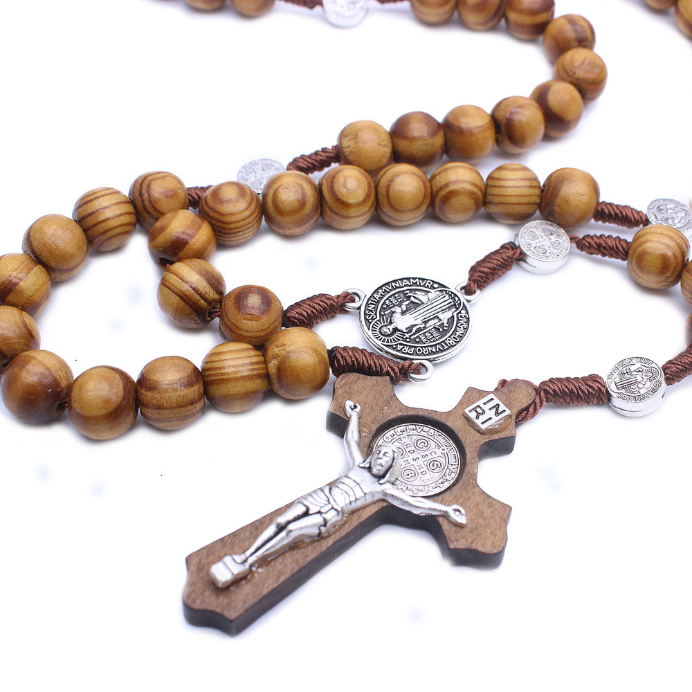 Classic Wooden Rosary Necklace – Handcrafted Cross Design