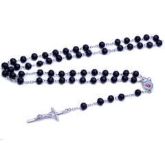 Black Wooden Rosary Necklace – Handcrafted Cross Beaded Chain