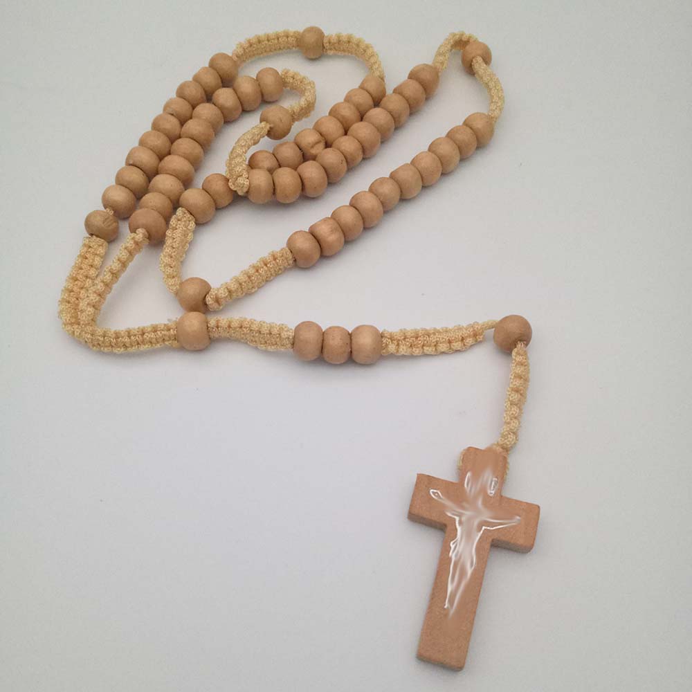 Handcrafted Wooden Rosary Necklace – Cross Design