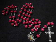 Burgundy Wooden Rosary Necklace – Cross Pendant