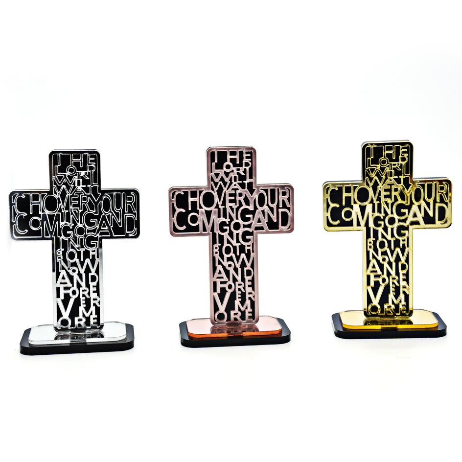Acrylic Cross Ornament Stand with Scripture for Home, Office & Religious Decor