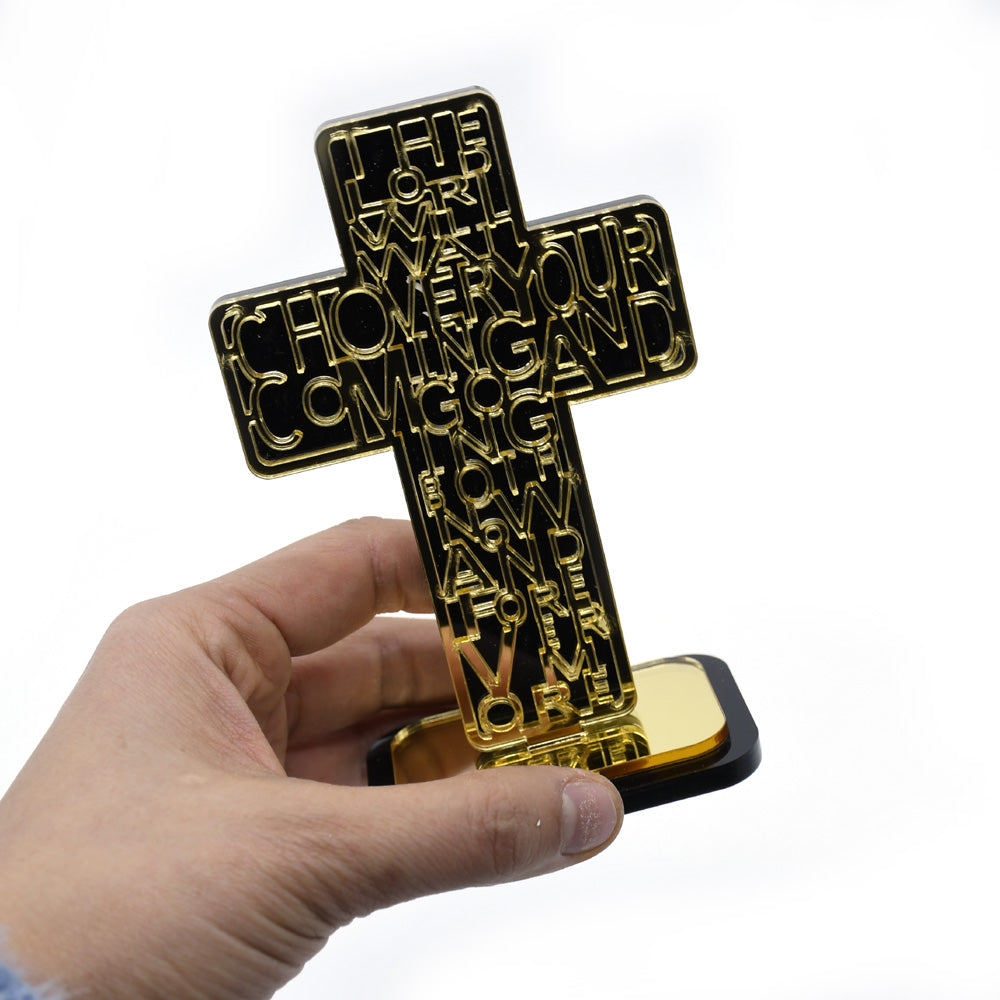 Acrylic Cross Ornament Stand with Scripture for Home, Office & Religious Decor