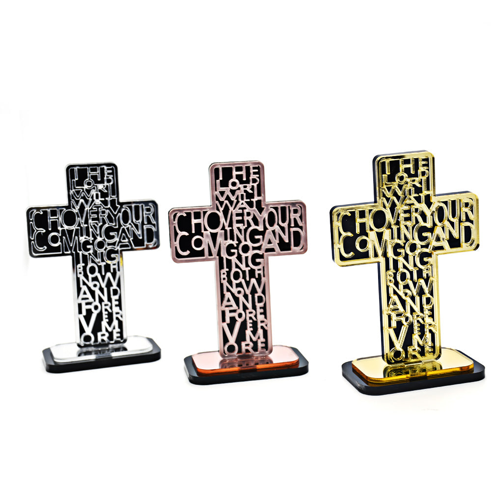 Acrylic Cross Ornament Stand with Scripture for Home, Office & Religious Decor