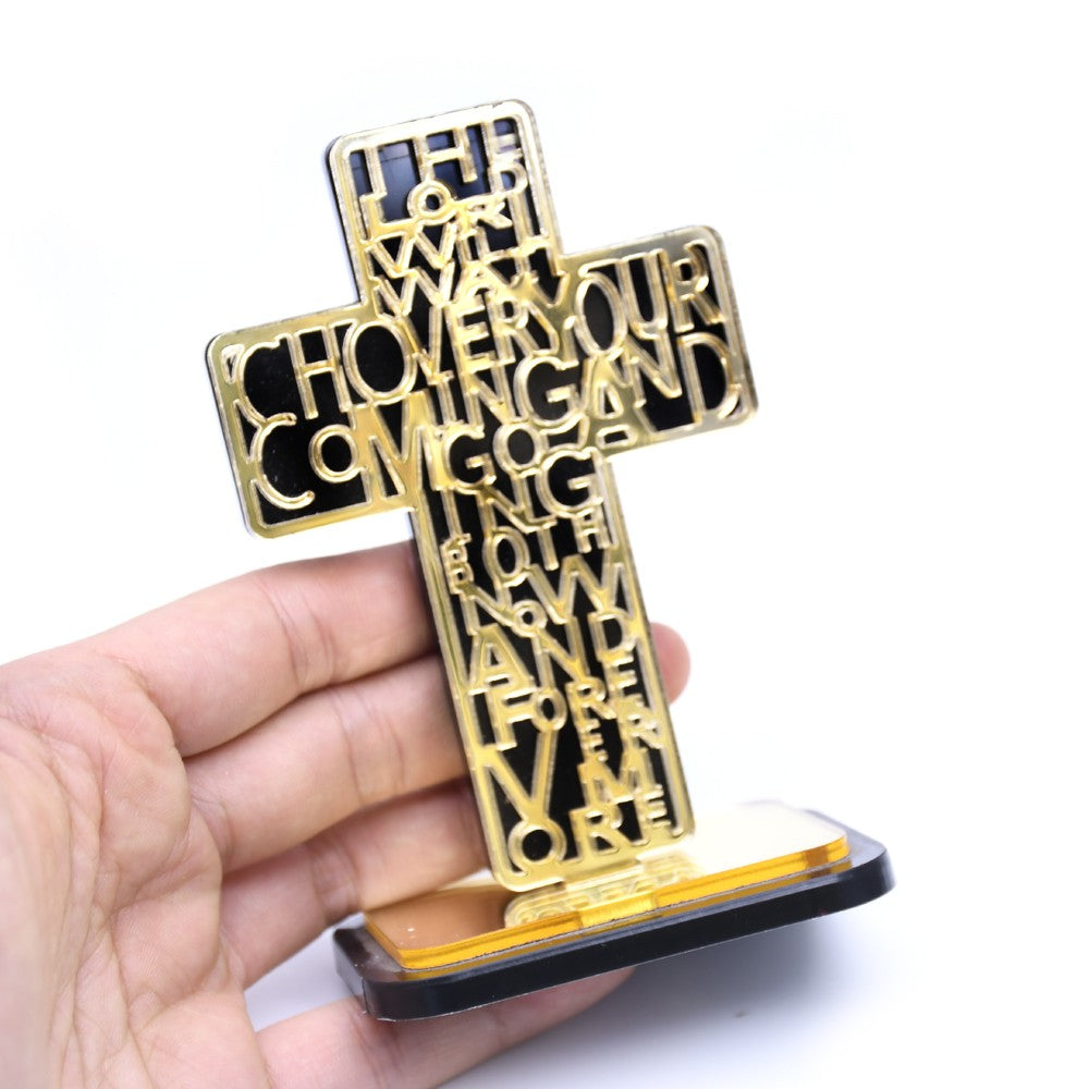 Acrylic Cross Ornament Stand with Scripture for Home, Office & Religious Decor