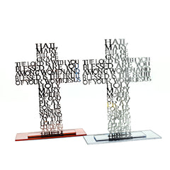 Acrylic Cross Ornament Stand with Hail Mary Prayer for Home, Office & Religious Decor