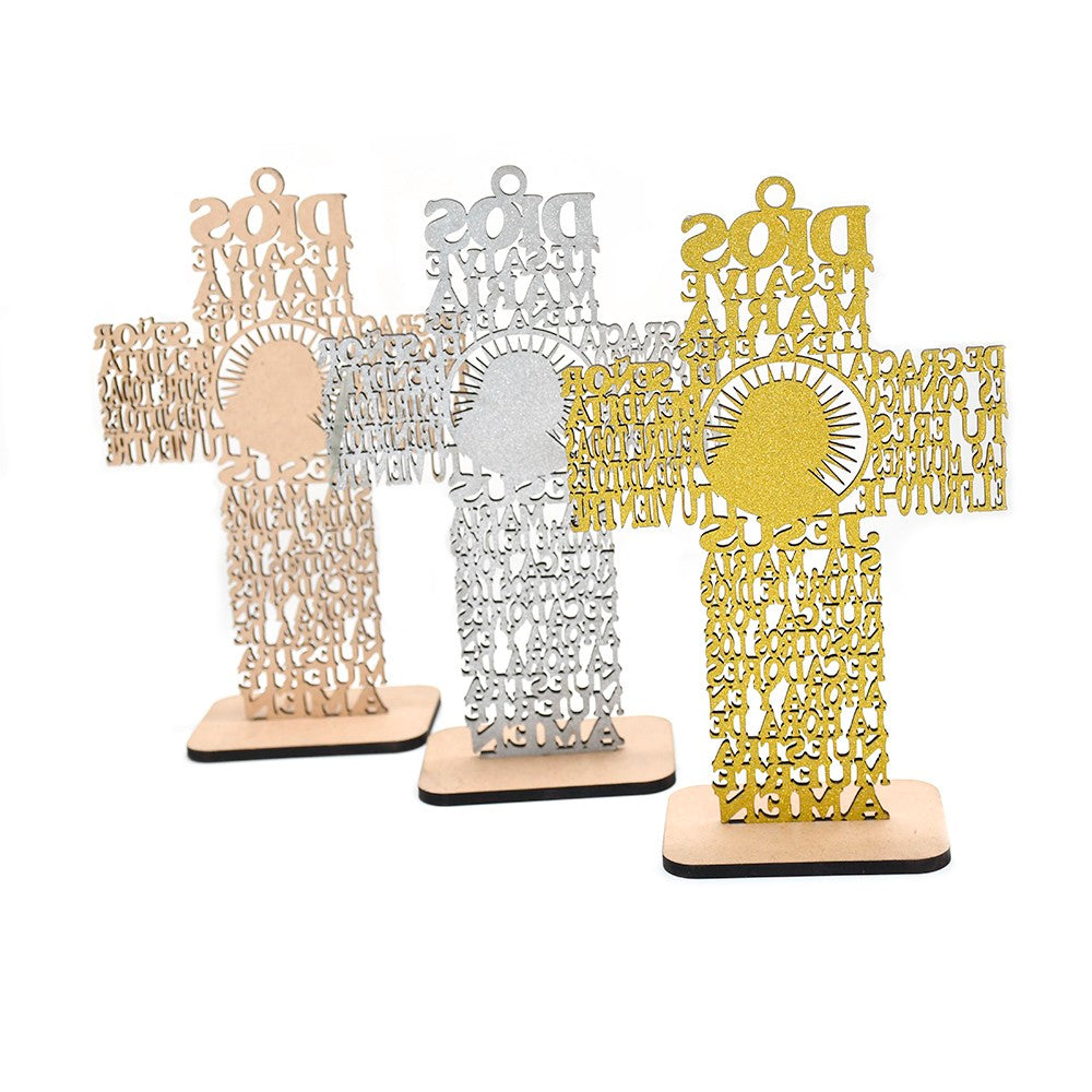 Wooden Cross Ornament Stand with Scripture for Home, Office & Religious Decor