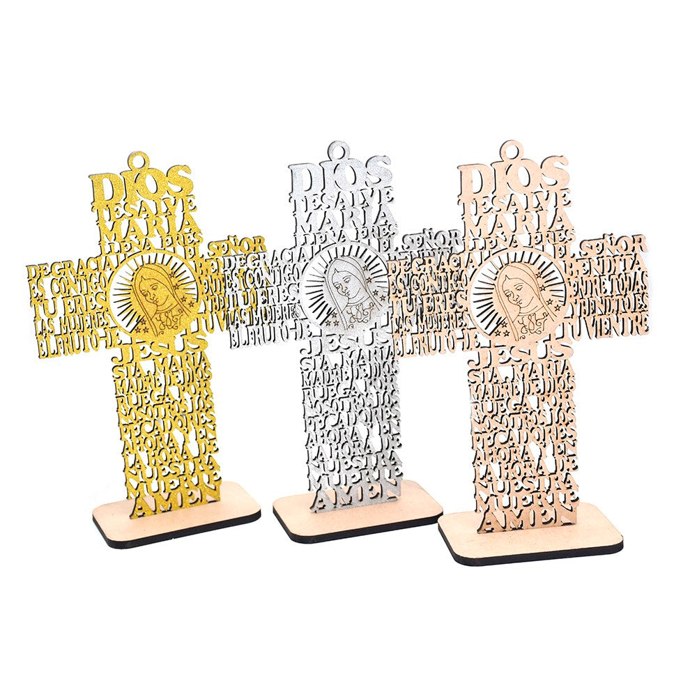 Wooden Cross Ornament Stand with Scripture for Home, Office & Religious Decor