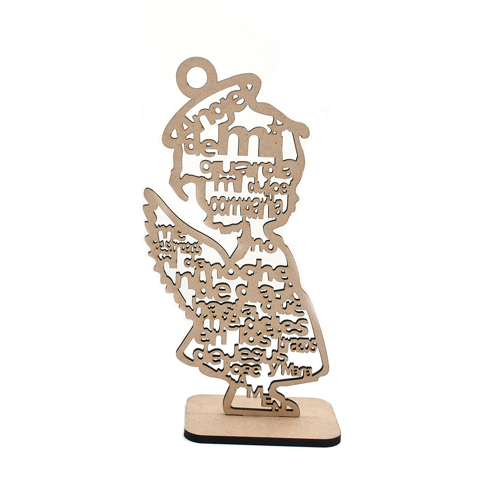 Wooden Angel Ornament Stand with Scripture for Home, Office & Religious Decor