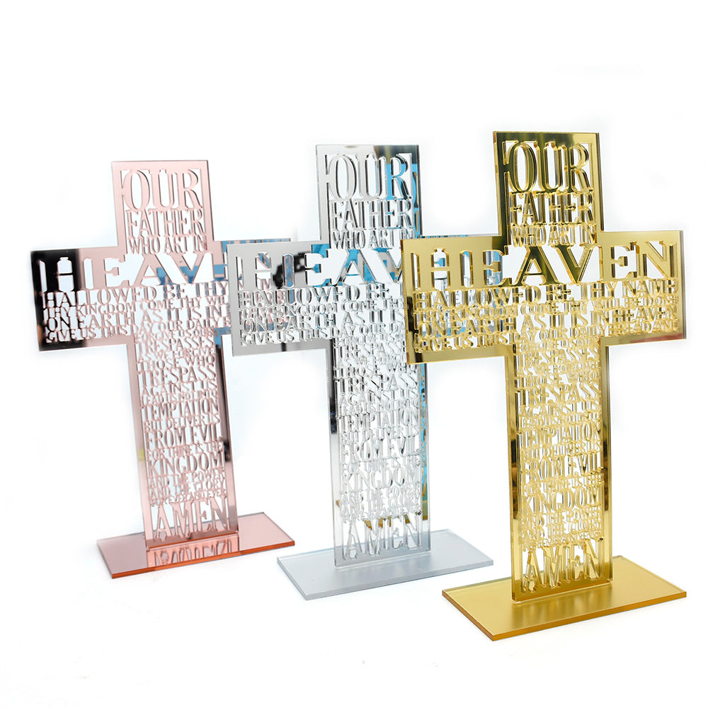 Acrylic Cross Ornament Stand with Scripture for Home, Office & Religious Decor
