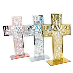 Acrylic Cross Ornament Stand with Scripture for Home, Office & Religious Decor