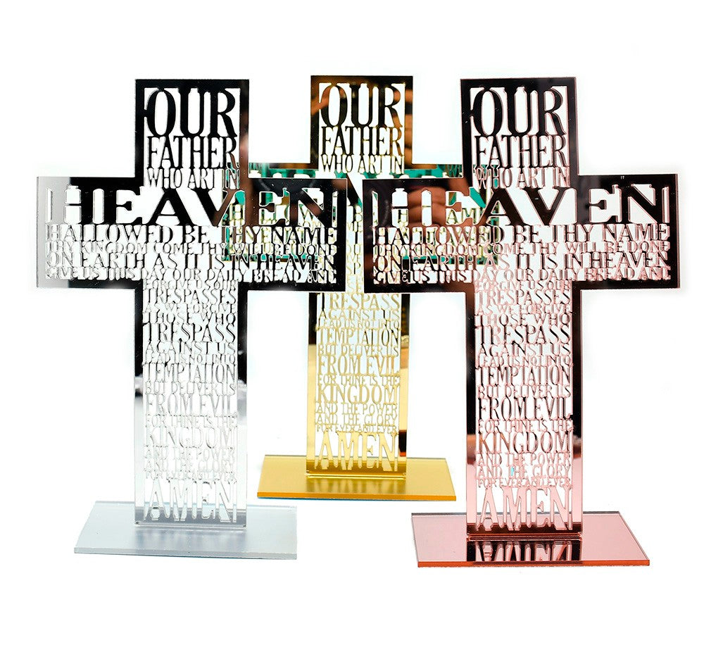 Acrylic Cross Ornament Stand with Scripture for Home, Office & Religious Decor