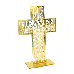 Acrylic Cross Ornament Stand with Scripture for Home, Office & Religious Decor