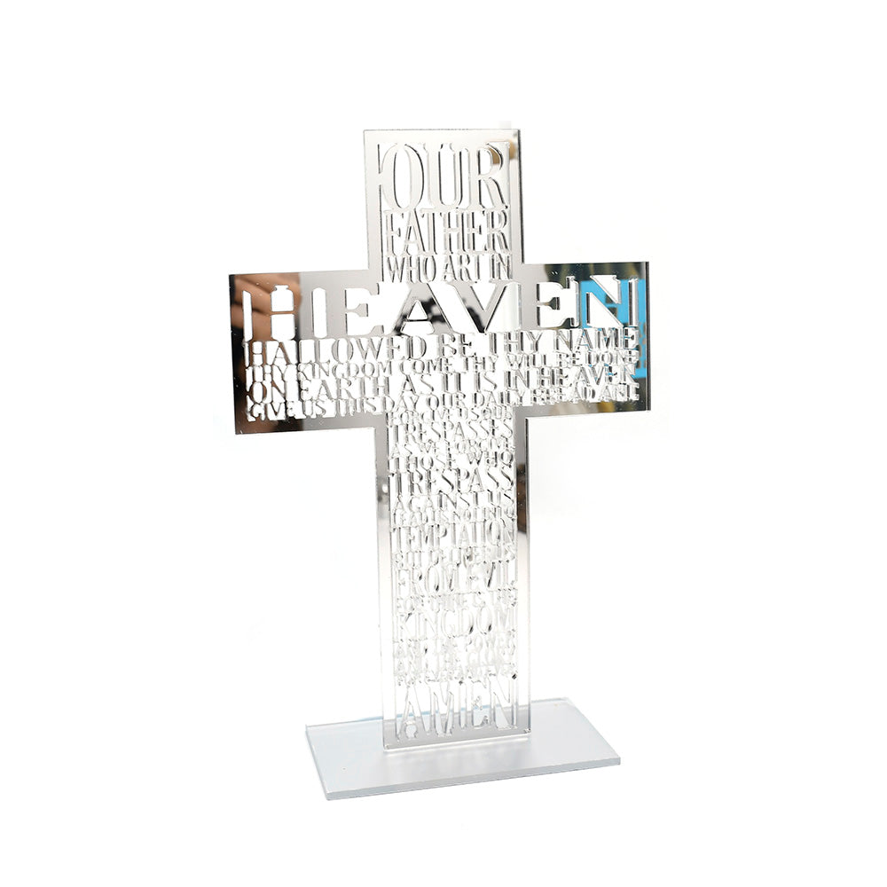 Acrylic Cross Ornament Stand with Scripture for Home, Office & Religious Decor