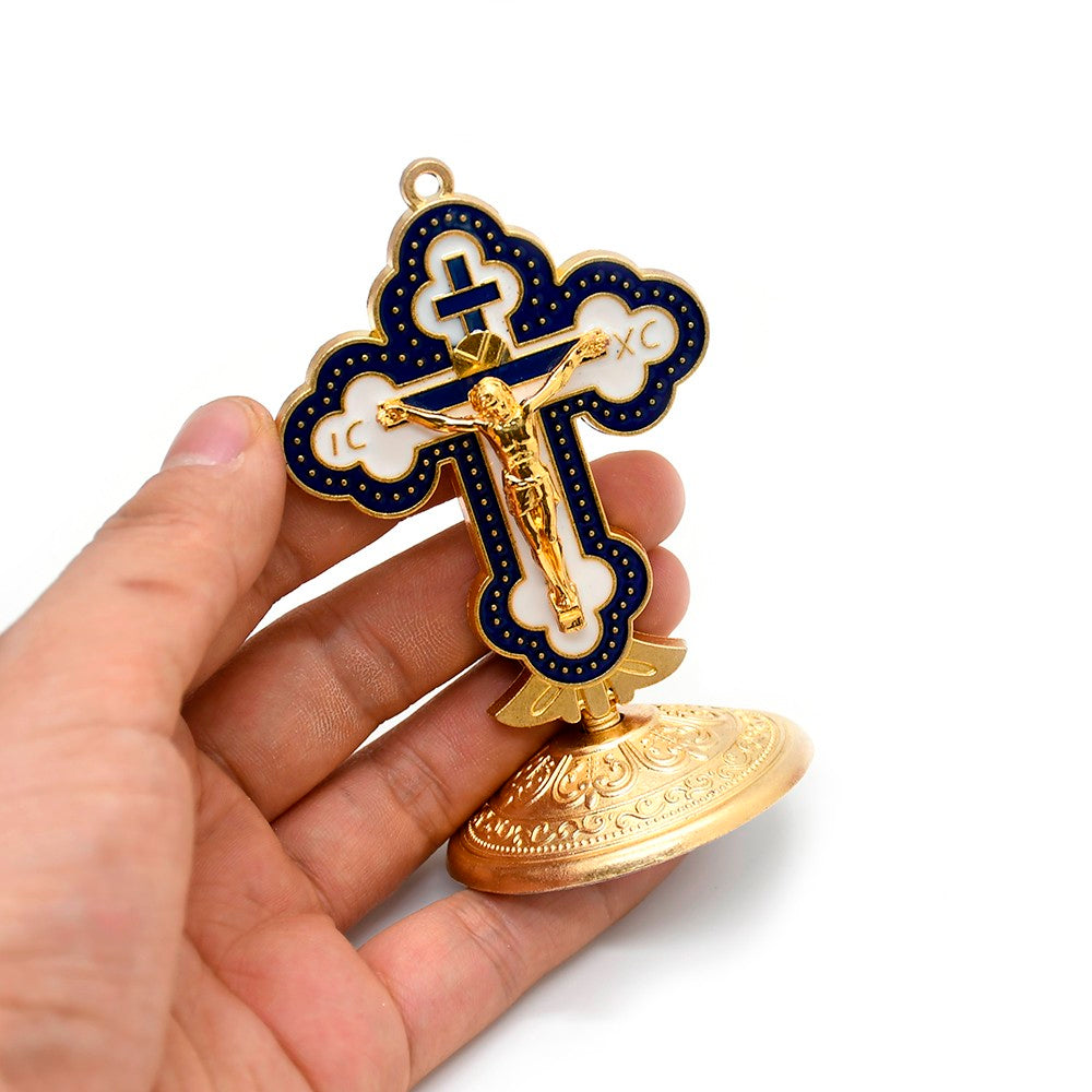 Enamel Alloy Crucifix Ornament Stand for Home, Office & Religious Decor