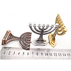 3-Piece Alloy Menorah Candle Holder Ornament Set for Home, Office & Religious Decor