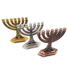 3-Piece Alloy Menorah Candle Holder Ornament Set for Home, Office & Religious Decor
