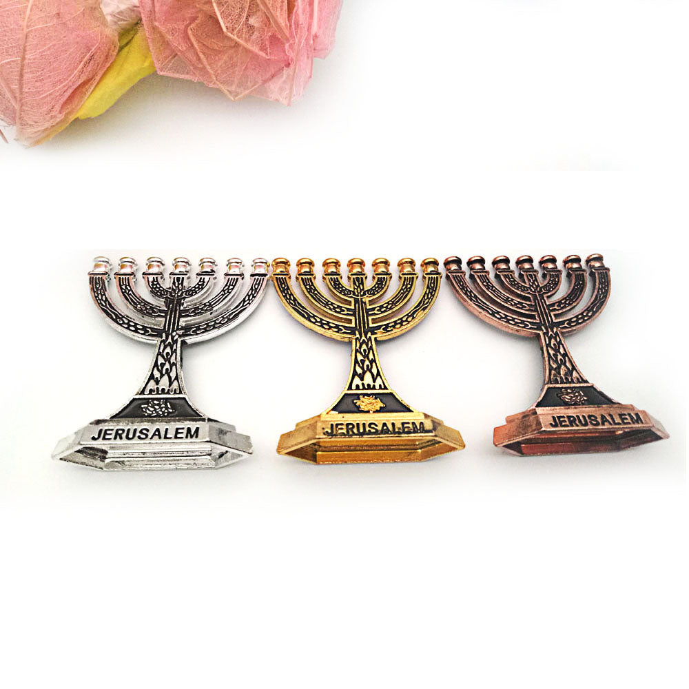 3-Piece Alloy Menorah Candle Holder Ornament Set for Home, Office & Religious Decor