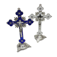 Alloy Cross Ornament Stand with Floral Design for Home, Office & Religious Decor