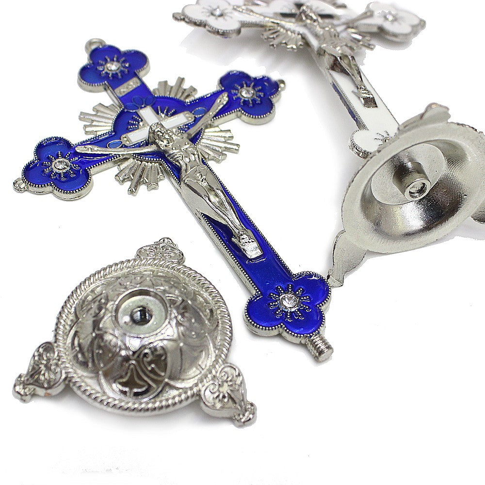 Alloy Cross Ornament Stand with Floral Design for Home, Office & Religious Decor