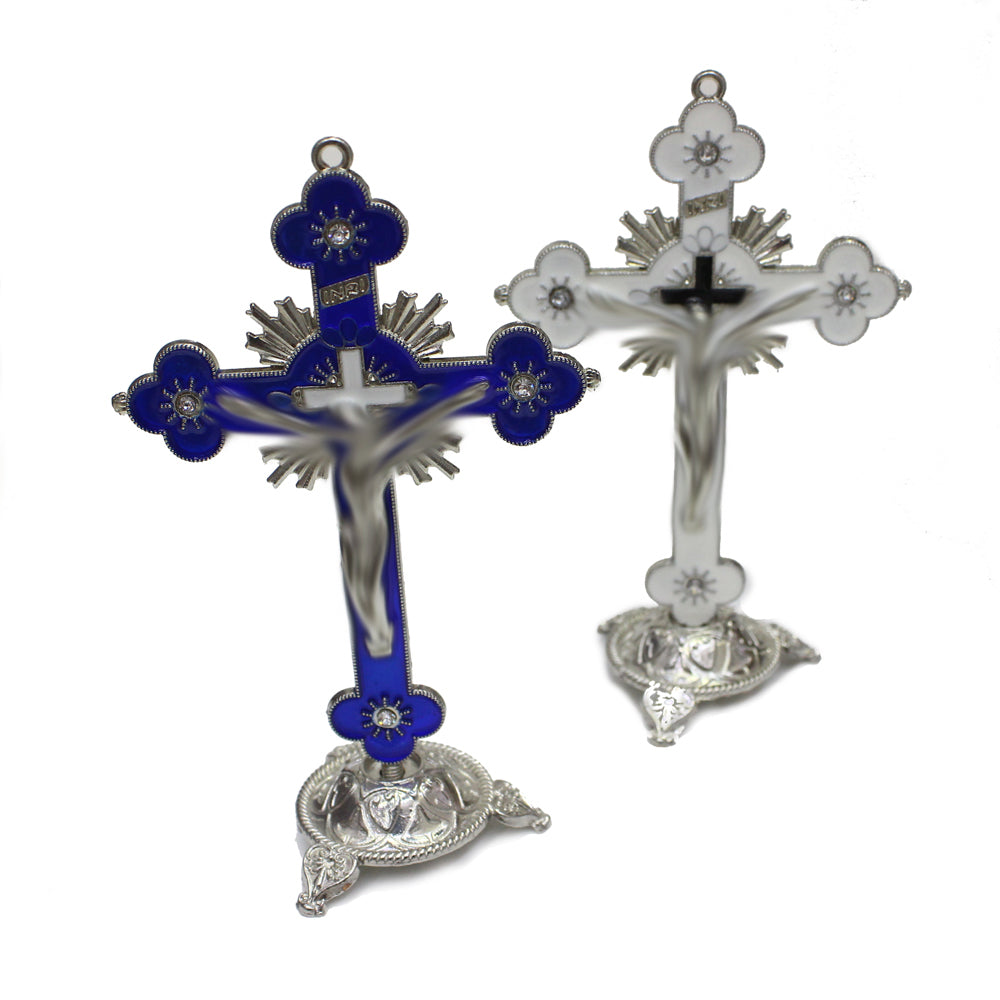 Alloy Cross Ornament Stand with Floral Design for Home, Office & Religious Decor