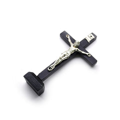 Wooden Crucifix Ornament Stand with Metal Jesus for Home, Office & Religious Decor