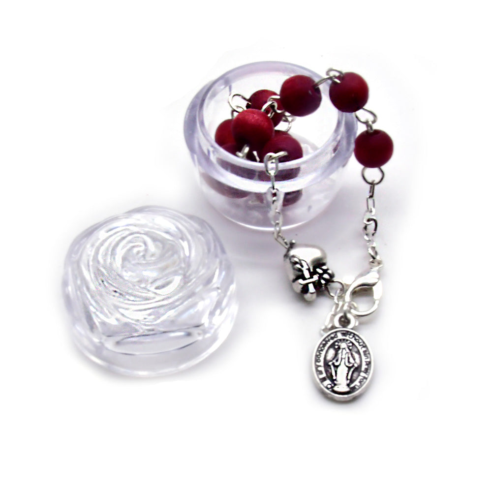 Vintage Italian Sacred Heart Rosary Bracelet – Scented Wooden Beads with Antique Silver (Mini Gift Box)