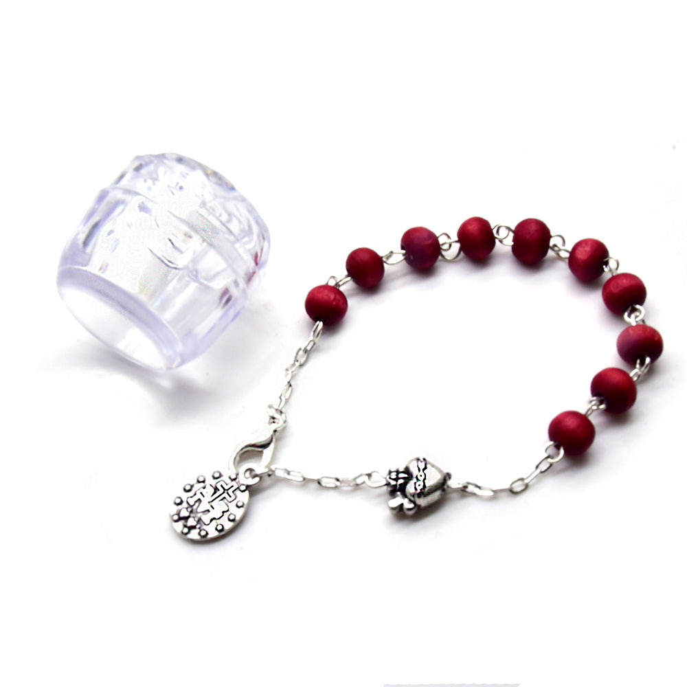 Vintage Italian Sacred Heart Rosary Bracelet – Scented Wooden Beads with Antique Silver (Mini Gift Box)