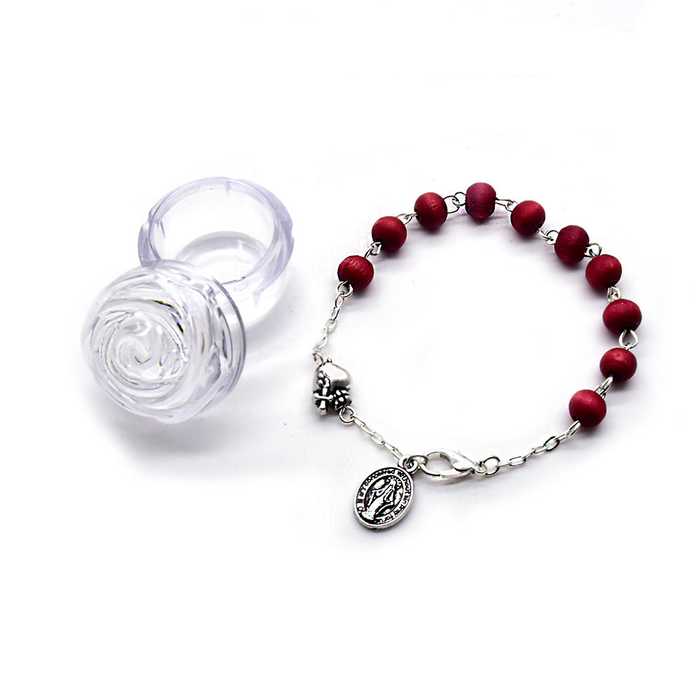 Vintage Italian Sacred Heart Rosary Bracelet – Scented Wooden Beads with Antique Silver (Mini Gift Box)