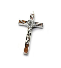 Vintage Wood-Look Cross Pendant – Metal Crucifix Hanging Charm