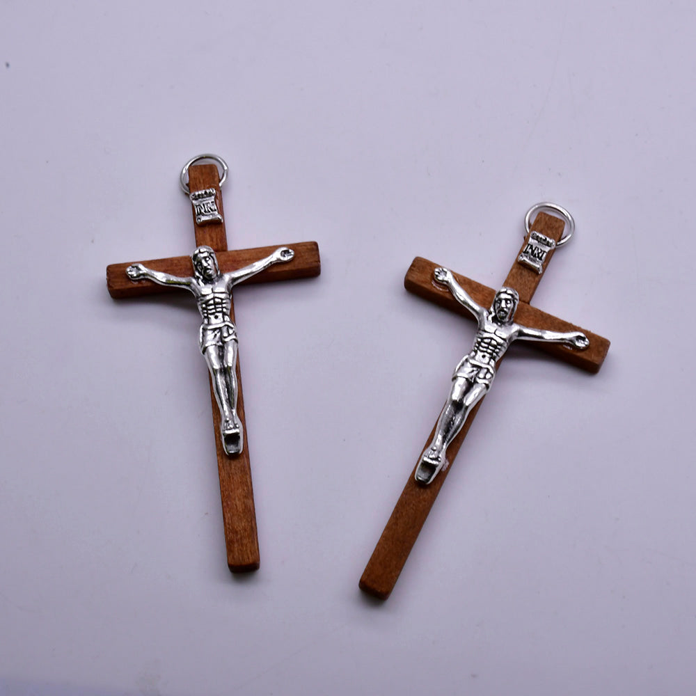 Wooden Crucifix Cross with Jesus – Handcrafted Christian Pendant