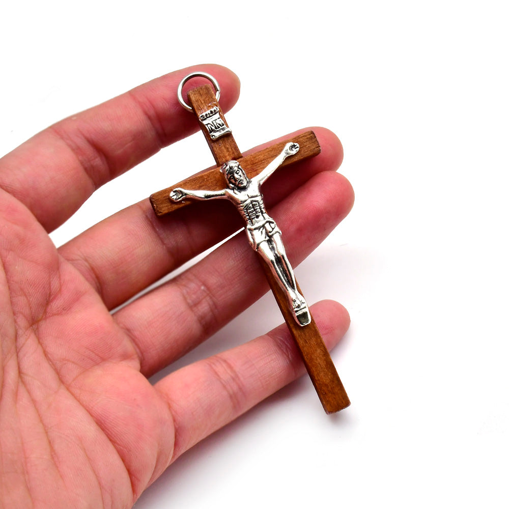Wooden Crucifix Cross with Jesus – Handcrafted Christian Pendant