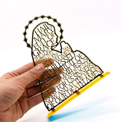 Gold Acrylic Virgin Mary Ornament Stand with Scripture for Home Decor