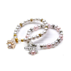 Angel Cross Pearl Bracelet – White & Pink Baptism Rosary