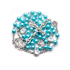 Faith Pearl Rosary Necklace – Cross & Sacred Medal Design (6mm Beads)