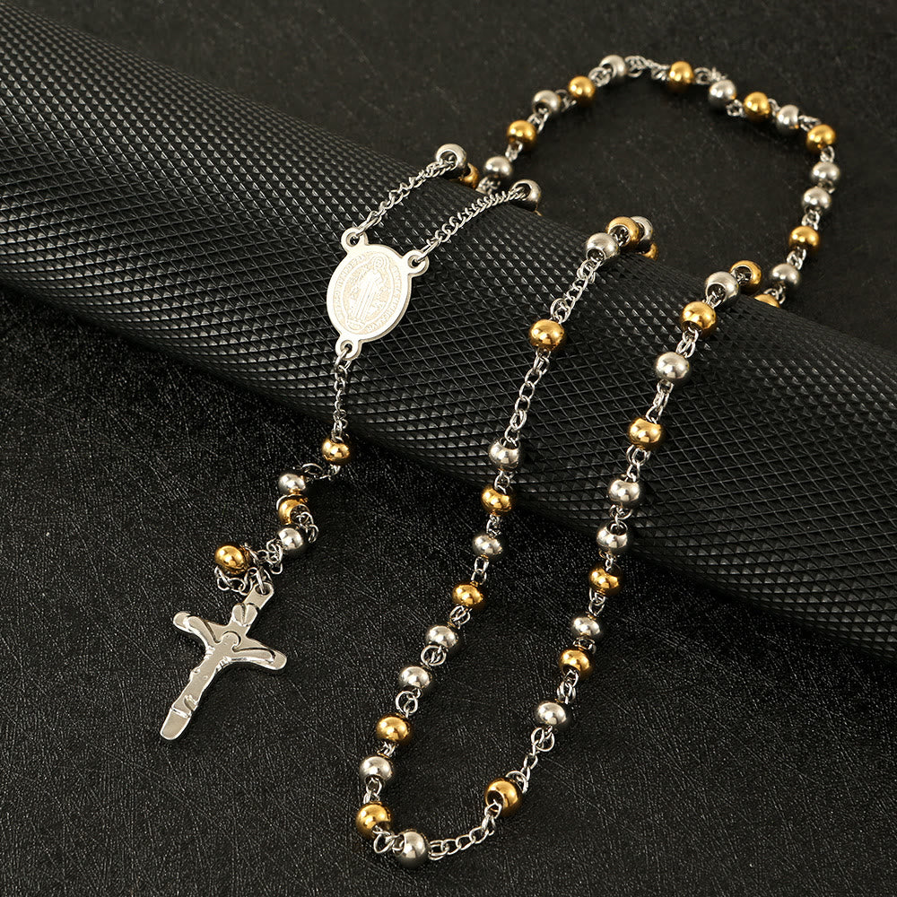Stainless Steel Beads St. Benedict Crucifix Rosary