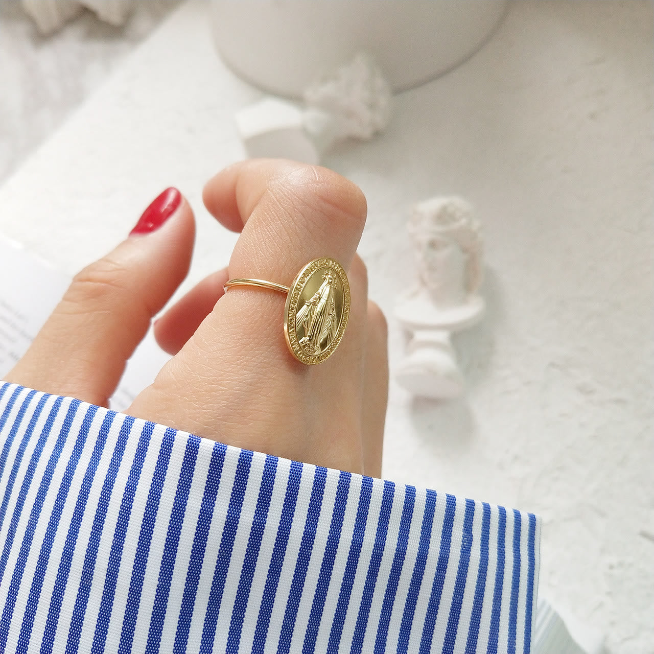 S925 Sterling Silver Miraculous Mary Bless Protection Ring