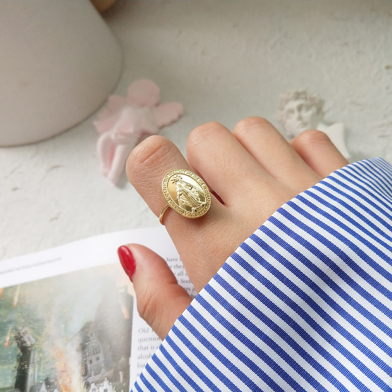 S925 Sterling Silver Miraculous Mary Bless Protection Ring