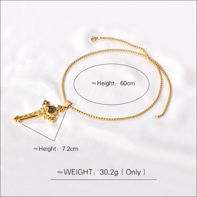 St. Benedict Symbol Crucifix Exorcism Necklace