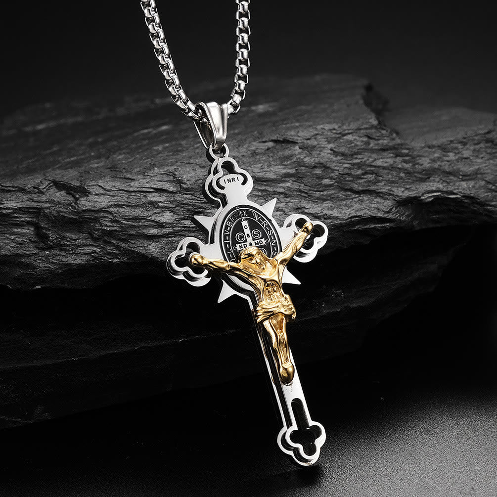 St. Benedict Symbol Crucifix Exorcism Necklace