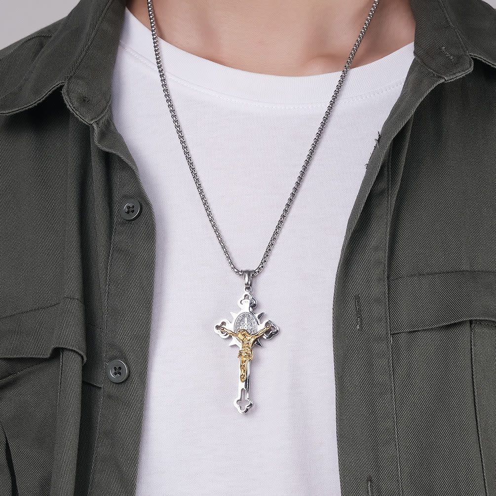 St. Benedict Symbol Crucifix Exorcism Necklace