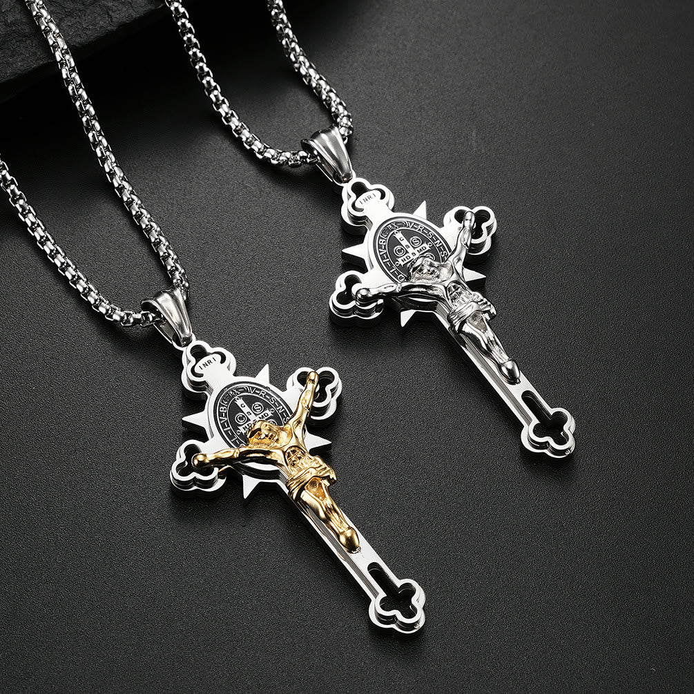 St. Benedict Symbol Crucifix Exorcism Necklace