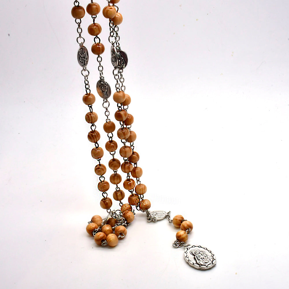 Seven Sorrows Rosary Necklace – Pine Wood Beads with Cross